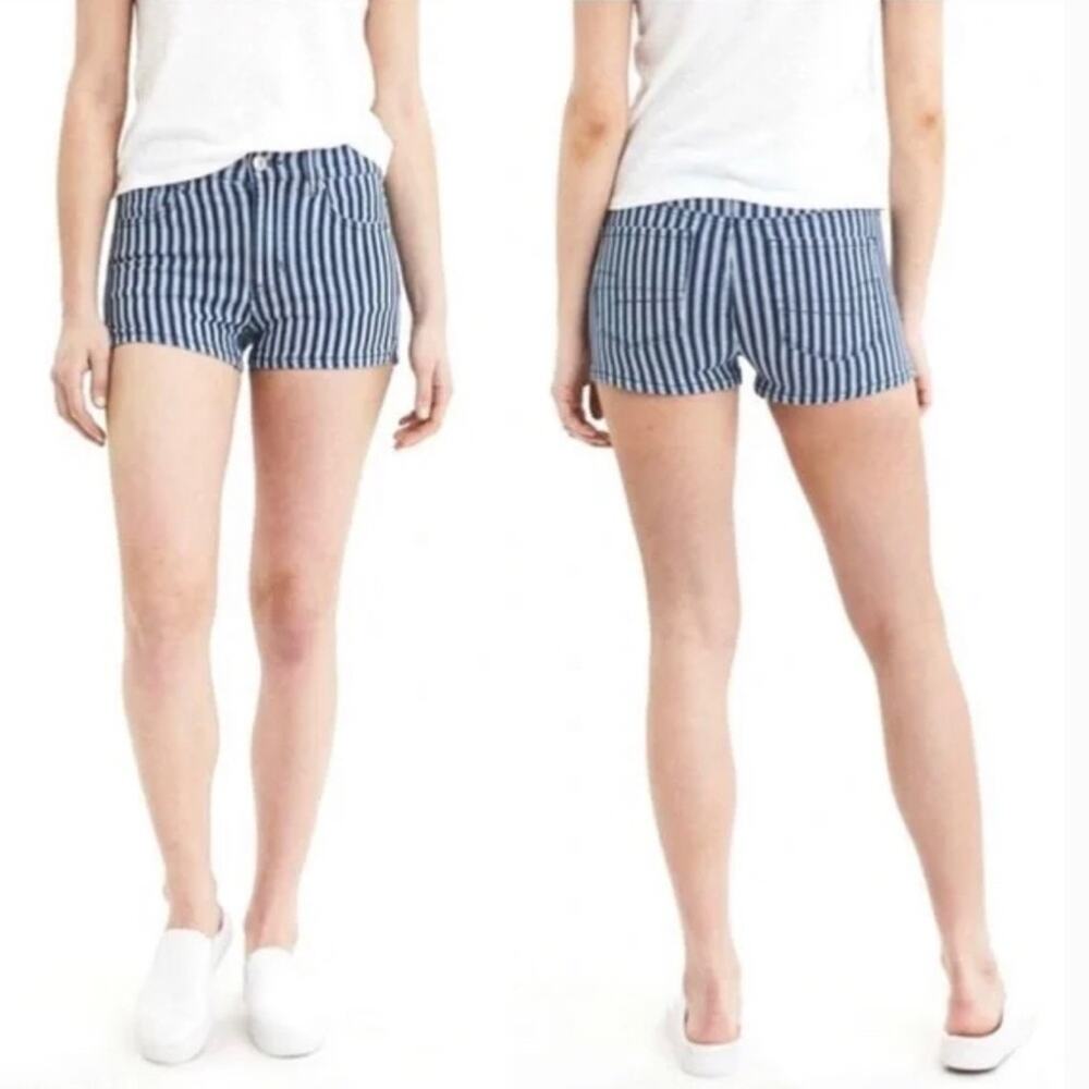 American Eagle next level stretch Engineer stripe hi rise shortie jean shorts 0 - Picture 2 of 9